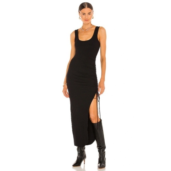 The Range Black Tank Ribbed Knit Alloy Rib Cinched Midi Dress TH5S45RD EUC Sz S